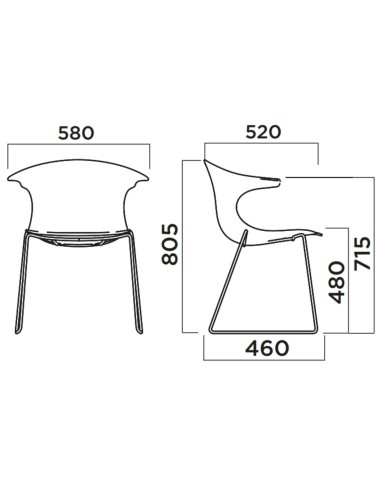 Dimensions chaise design en tissu taupe avec piètement traîneau noir, pour salle de réunion ou restaurant