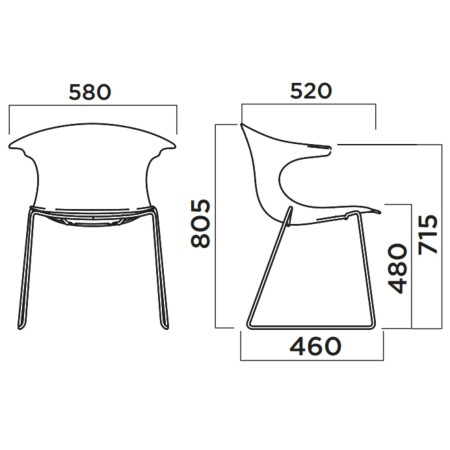Dimensions chaise design en tissu taupe avec piètement traîneau noir, pour salle de réunion ou restaurant