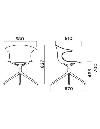 Dimensions chaise tapissée pivotante Loop Mono Design 4 branches tissu