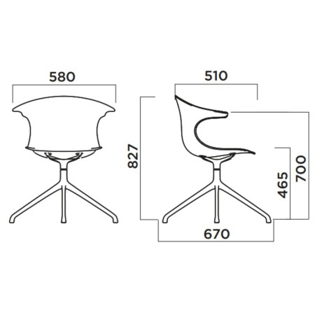 Dimensions chaise tapissée pivotante Loop Mono Design 4 branches tissu