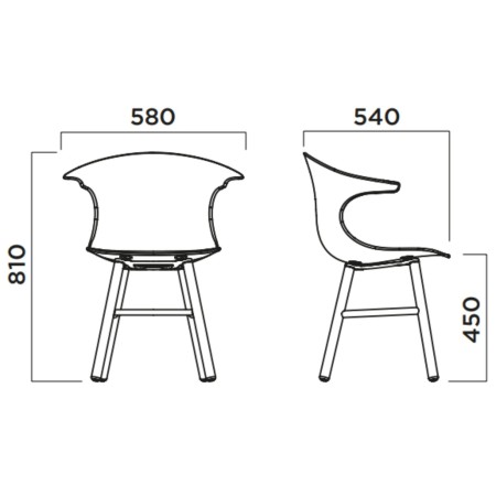 Dimensions chaise tapissée rétro bois coniques - Loop Mono Design