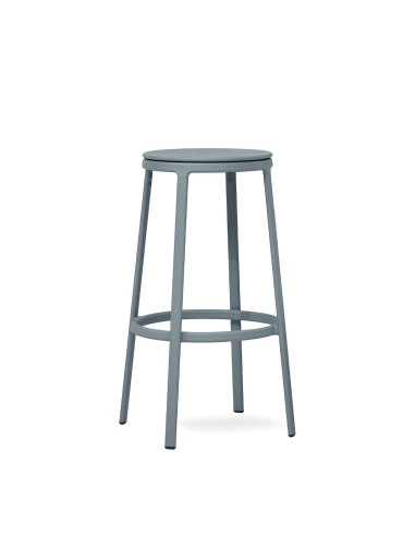 Tabouret haut ROUND&ROUND bleu gris avec assise pivotante et repose-pieds circulaire