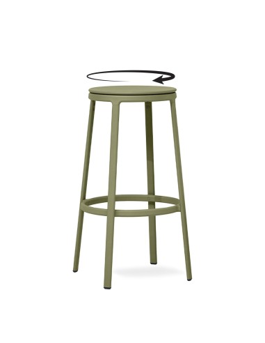 Tabouret pivotant ROUND&ROUND vert kaki avec assise rotative et repose-pieds intégré