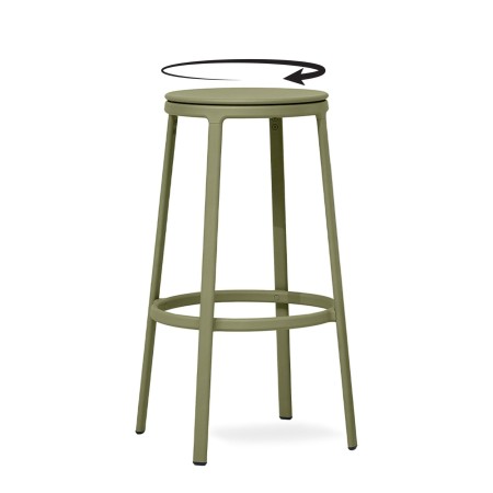 Tabouret pivotant ROUND&ROUND vert kaki avec assise rotative et repose-pieds intégré