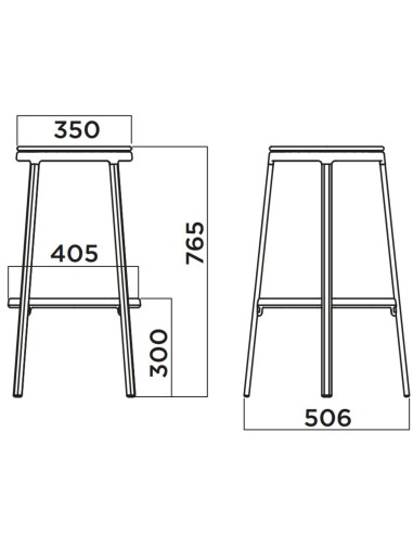 Dimensions du tabouret ROUND&ROUND, hauteur 765 mm