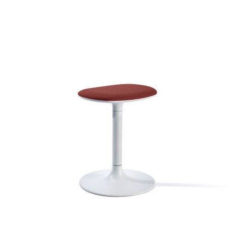Tabouret design Flink avec base blanche et assise en tissu rouge brique arrondi