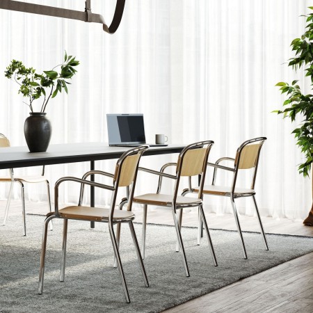 Chaise design intérieur – bois et métal avec accoudoirs, Skol Wood empilable 2