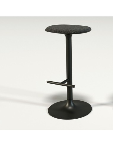 Tabouret de bar Flink en métal foncé avec assise ergonomique en tissu et repose-pieds latéral