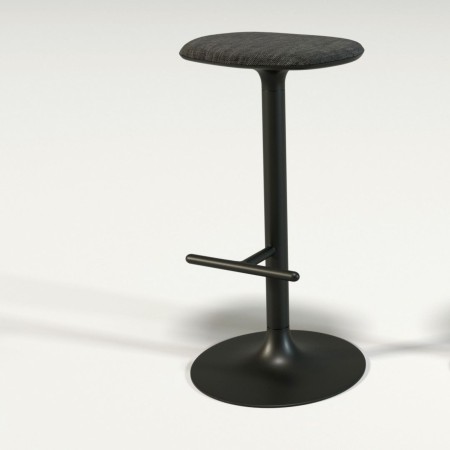 Tabouret de bar Flink en métal foncé avec assise ergonomique en tissu et repose-pieds latéral