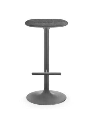 Tabouret Flink hauteur bar, finition gris anthracite avec assise tissu rembourrée et repose-pieds intégré