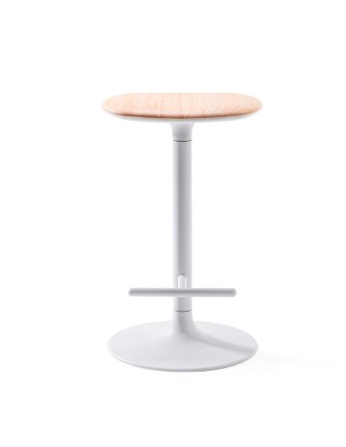 Tabouret haut cuisine Flink Wood avec assise en bois naturel clair et structure blanche, finition épurée