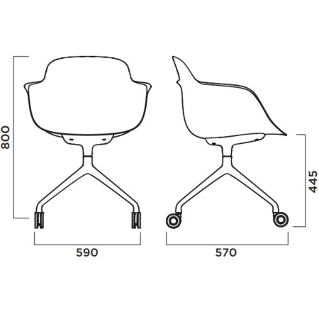 Dimensions chaise Sicla pivotante à roulettes