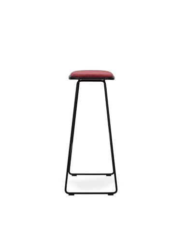 Tabouret Klejn de bar vu de profil – tissu bordeaux et piètement en acier