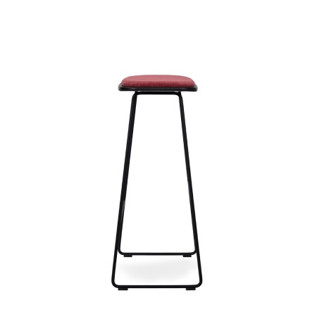 Tabouret Klejn de bar vu de profil – tissu bordeaux et piètement en acier