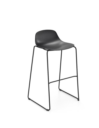 Tabouret de bar Pure Loop Mini Rod avec piètement traîneau vert et coque noire