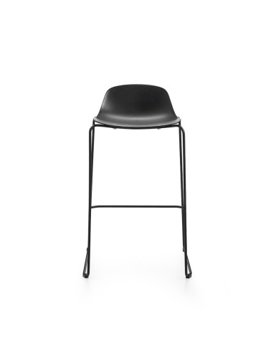 Tabouret de bar Pure Loop Mini Rod avec coque plastique noire - léger et empilable par 4