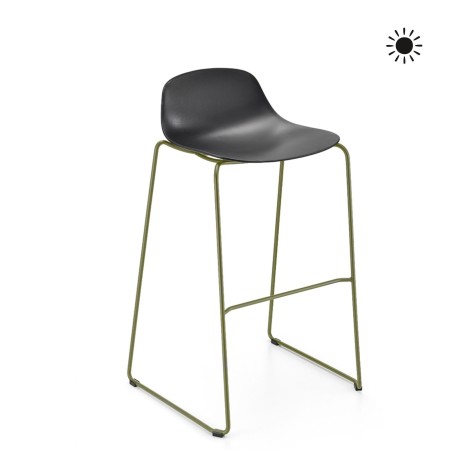 Tabouret de bar Pure Loop Mini Rod en intérieur, coque noire et piètement traîneau noir