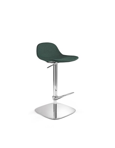 tabouret design Pure Loop Mini Updown avec assise tissu vert, base carrée et repose-pieds chromé