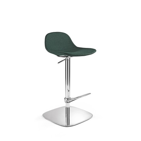 tabouret design Pure Loop Mini Updown avec assise tissu vert, base carrée et repose-pieds chromé