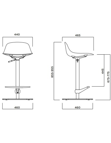 Dimensions Tabouret bois cintré pivotant Pure Loop Mini Updown 