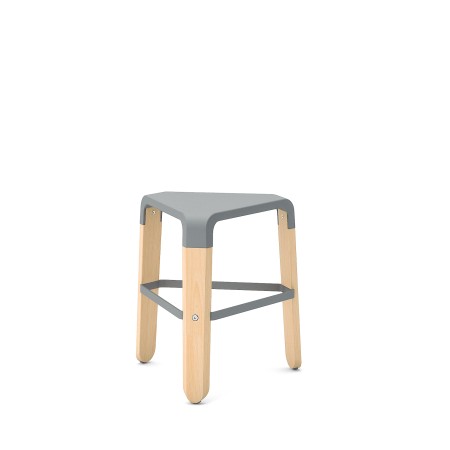 tabouret bas Picapau bois naturel et assise gris argent