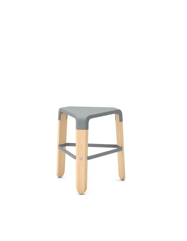 tabouret bas Picapau bois naturel et assise gris argent