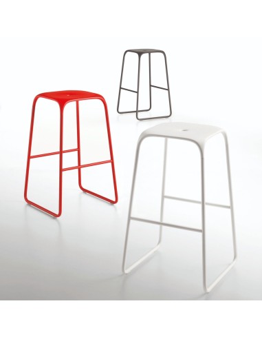 Tabourets de bar Bobo en rouge, blanc et anthracite – structure acier laquée assortie à l’assise – style contemporain