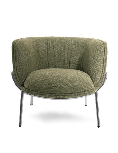 Fauteuil lounge Bombom en tissu bicolore vert sauge et beige – piètement acier noir