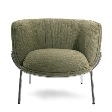 Fauteuil lounge Bombom en tissu bicolore vert sauge et beige – piètement acier noir