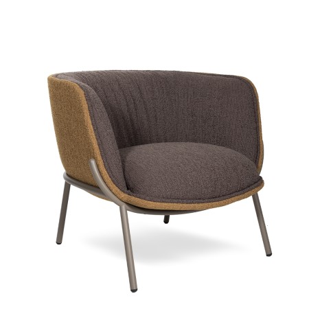 Fauteuil lounge tissu bicolore structure en acier BomBom 4 pieds