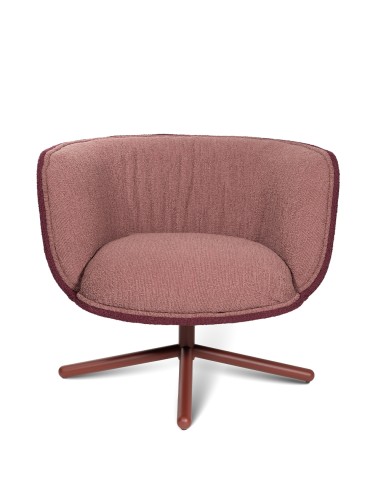 Fauteuil lounge Bombom 4 branches en tissu rose et bordeaux avec base rouge oxide