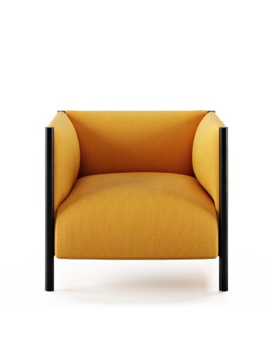 Fauteuil Waffle One jaune vue de face – design cubique et structure noire en acier