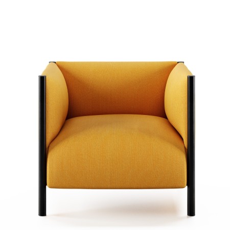 Fauteuil Waffle One jaune vue de face – design cubique et structure noire en acier