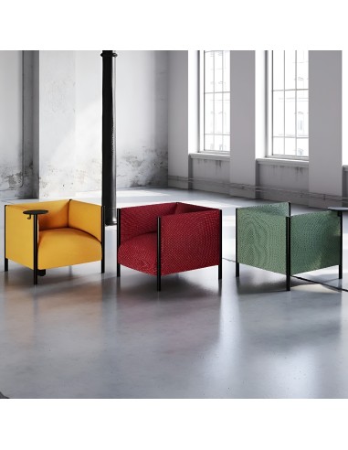 Fauteuils lounge Waffle One en tissu jaune, rouge et vert – structure noire