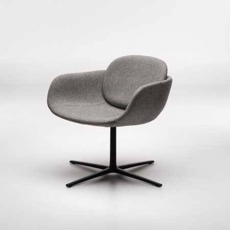 Fauteuil Peb Low Back tissu gris uni, base fixe noire 4 branches - lounge salle d'attente