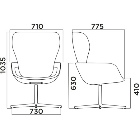 Fauteuil Peb 4-Star Modesty Panel en tissu bicolore jaune et beige, base noire en étoile - accueil 2
