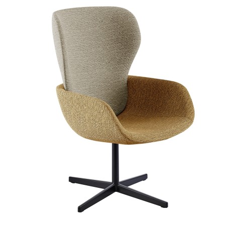 Fauteuil Peb 4-Star Modesty Panel en tissu bicolore jaune et beige, base noire en étoile - accueil