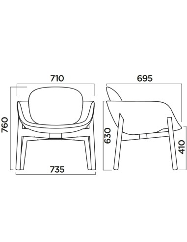 Dimensions du fauteuil PEB low back pieds en bois