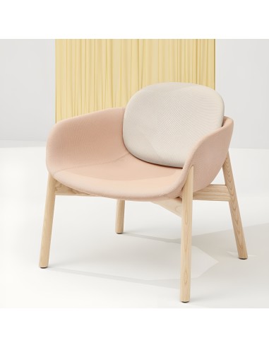 Fauteuil rose en bois - accueillant pour salle d'attente design PEB dossier bas