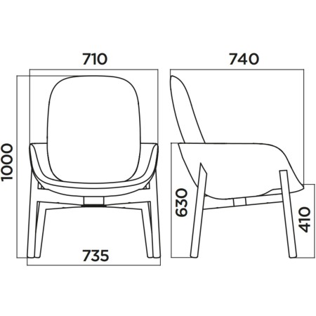 Dimensions Chaise pieds de bois de frêne haute  - PEB