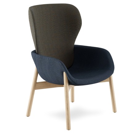 fauteuil lounge dossier haut peb en tissu bleu et marron - dossier ergonomique