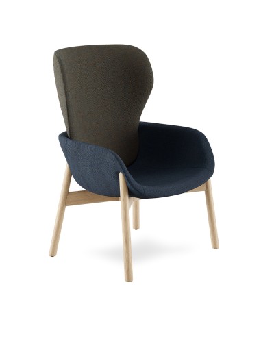 fauteuil lounge dossier haut peb en tissu bleu et marron - dossier ergonomique