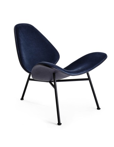 fauteuil lounge Kram en tissu bleu foncé avec structure acier noir 3 pieds
