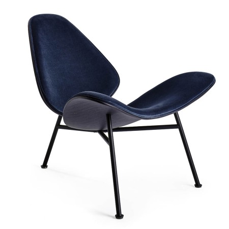 fauteuil lounge Kram en tissu bleu foncé avec structure acier noir 3 pieds
