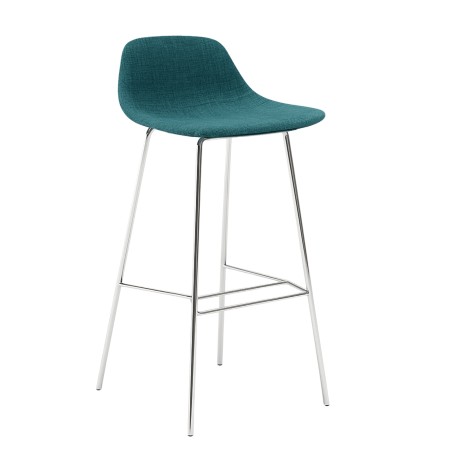 Tabouret de cuisine piètement chrome avec coque rembourrée bleu canard – Pure Loop Mini