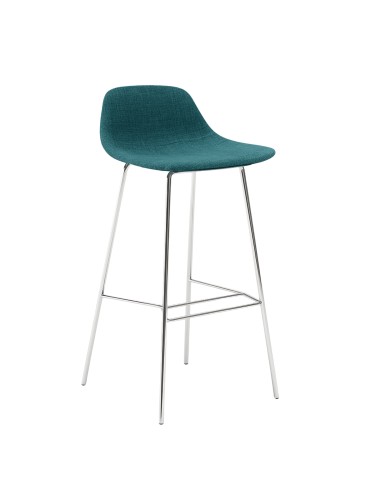 Tabouret de cuisine piètement chrome avec coque rembourrée bleu canard – Pure Loop Mini