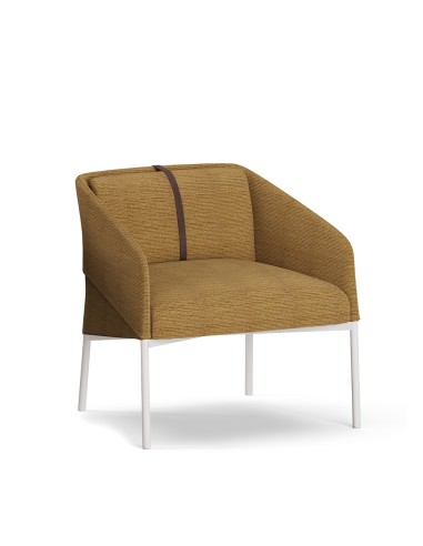 fauteuil design Demoiselle AC4T en tissu ocre et structure blanche