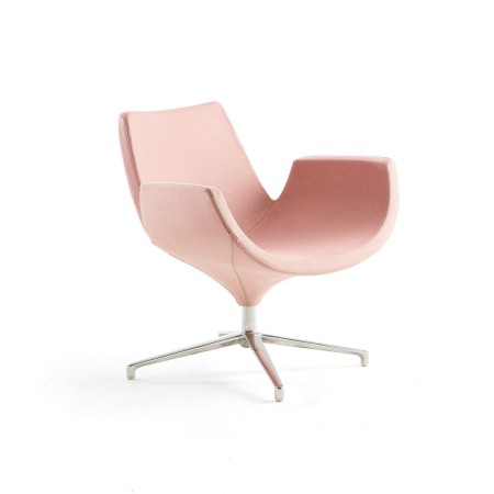 Fauteuil Beetle dossier bas rose – assise enveloppante et base pivotante en aluminium