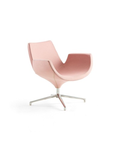 Fauteuil Beetle dossier bas rose – assise enveloppante et base pivotante en aluminium