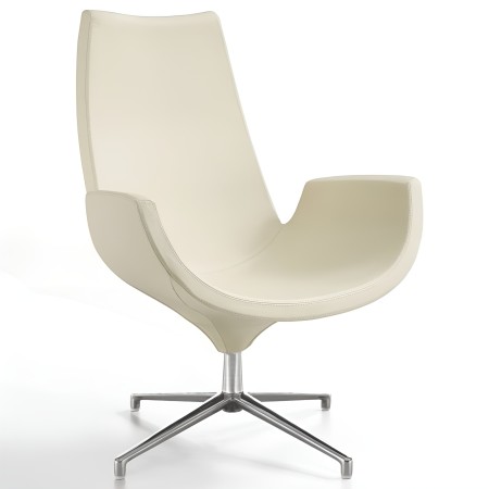 Fauteuil lounge Beetle dossier haut en cuir beige – base pivotante aluminium